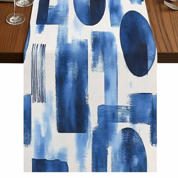 Blue Geometric Table Runner 90 Inches Long,Modern Abstract Vintage Art ...