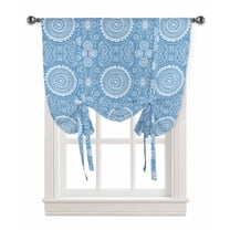 Blue Geometric Tie Up Curtains for Window, Contemporary Abstract Art Thermal Insulted Balloon Shade Adjustable Rod Pocket Curtains Valance Panels for Kitchen Bathroom Café 34 x 45