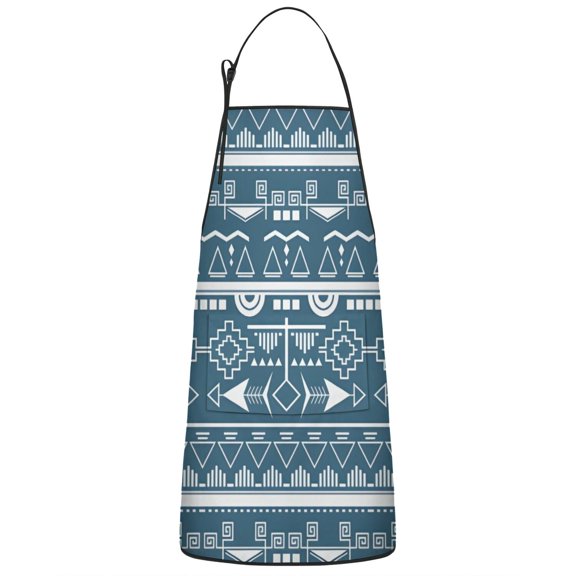 Blue Geometric Triangle Arrow Pattern Apron-Garden Aprons for Women with Pockets-Cotton Linen Waterproof Kitchen Cooking Gardening Aprons Adjustable for Kitchen,Cooking,BBQ and Salon 33x27 Inch