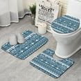 thumbnail image 1 of Blue Geometric Triangle Arrow Pattern Bathroom Rugs Sets 3 Piece,Toilet Cover Set,Absorbent Non Slip Bathroom Mats Sets with U-Shaped Contour Rug Toilet Rug Set, 1 of 5