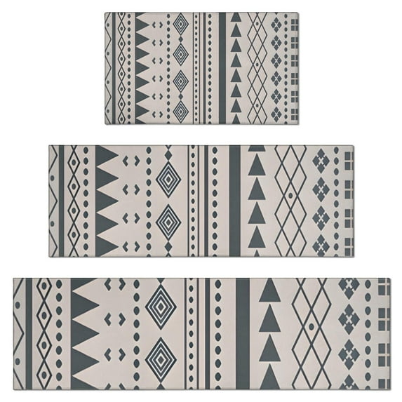 Blue Geometric Triangle Circle Pattern Kitchen Rugs Sets Of 3,Kitchen Runner Rugs Non Skid Washable,Decorative Kitchen Floor Mats for Kitchen,Sink,Laundry,17"x30"+ 17"x47" + 17"x59"