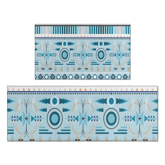 Blue Geometric Triangle Diamond Pattern Kitchen Rugs Sets Of 2,Anti Fatigue Kitchen Mat Rugs Non Slip Washable,Decorative Kitchen Floor Mats for Kitchen,Sink,Laundry,17"x30"+17"x47"