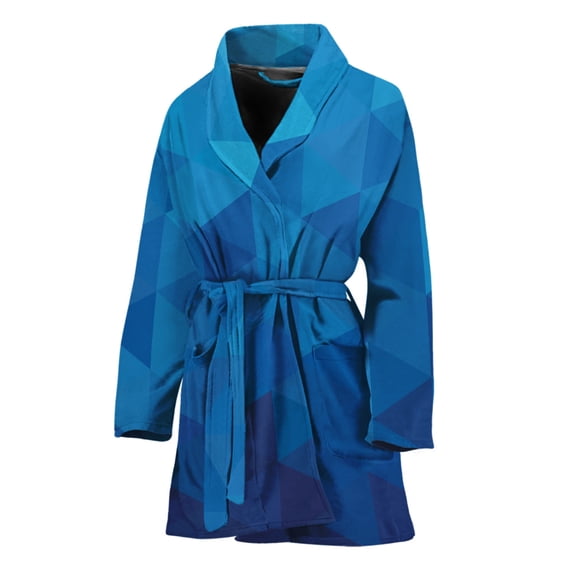 Blue Geometric Triangle Pattern Women Bathrobe One Size Univeral Fits Fashion Lightweight Plush Fleece Long Robe For Women