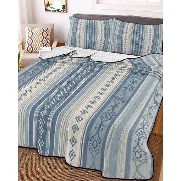 Blue Geometric Twin Size Down Alternative Comforter, Lightweight Comforter Quilt Bedding Set with Pillow Shams Modern Abstract Art Vintage Boho All Seasons Bed Comforter Duvet Insert 68"x86"
