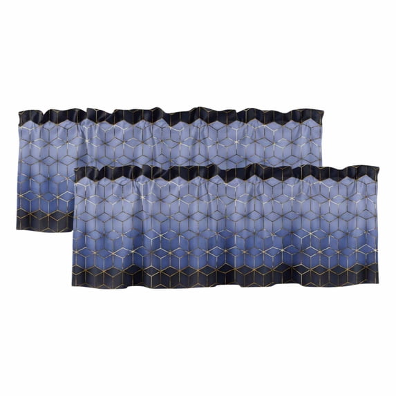 Blue Geometric Valances for Windows, Decorative Rod Pocket Window Valance Curtains, Ombre Modern Abstract Art Short Curtain Drapes for Kitchen/Bathroom/Living Room, 2 Panels, 54" W x 18" L