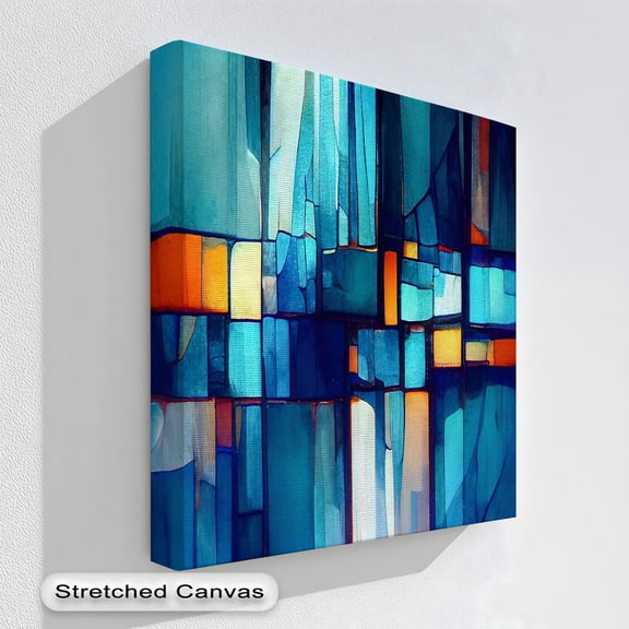 Blue Geometric Wall Art Stained Glass Abstract Print Modern Mosaic Decor