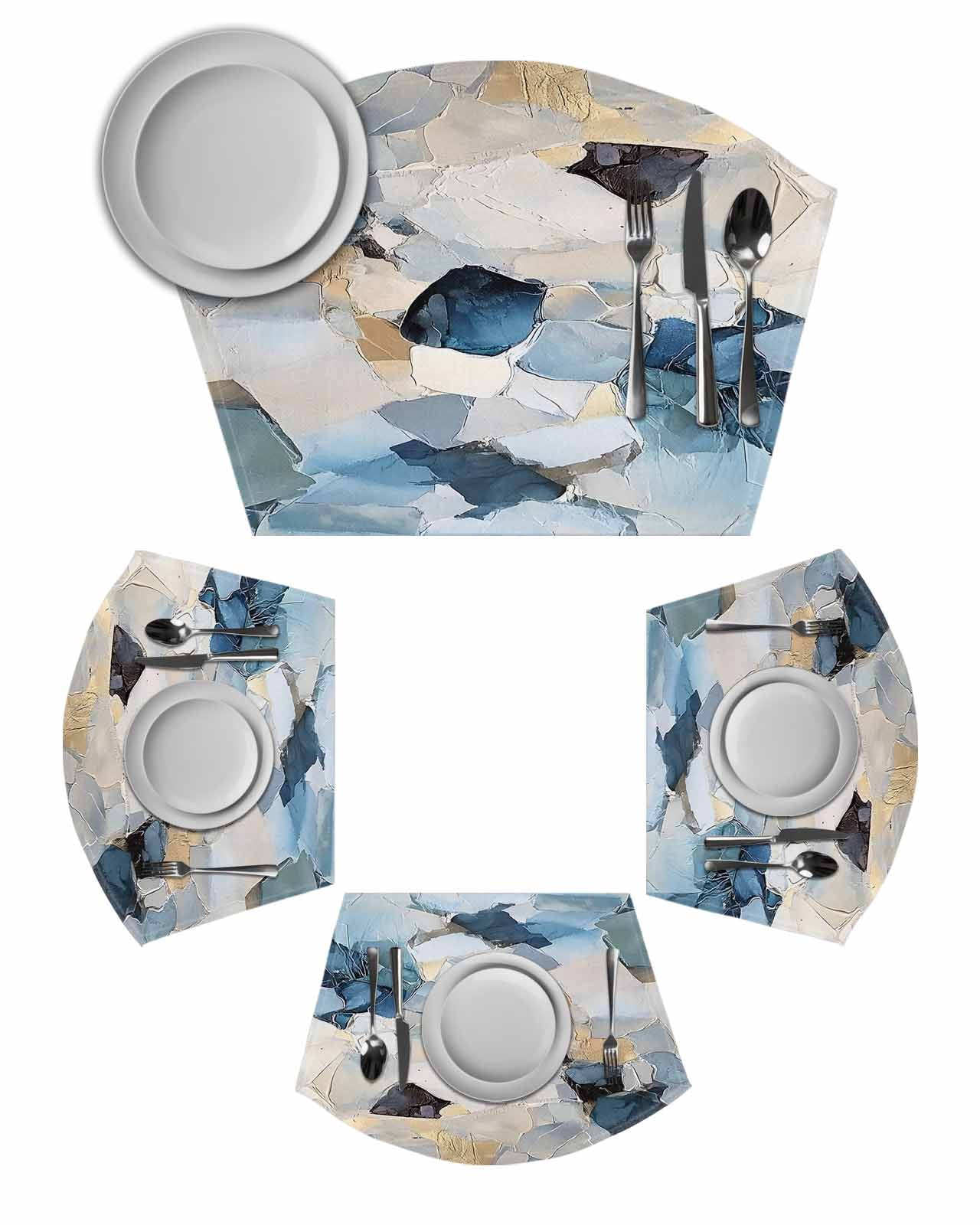 Blue Geometric Wedge Shaped Placemats Set of 2, Cotton Linen Fan Place ...