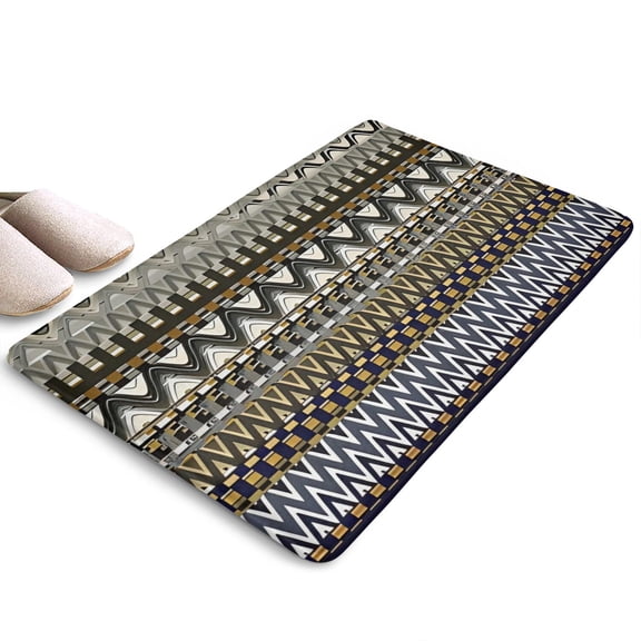 Blue Geometric Zigzag Checker Flannel Non Slip Door Rugs,Washable Door Mats Indoor,Decorative Door Mats,Dirt-Resistant and Absorbent Doormat for Entrance,Bedroom,Kitchen,Bathroom,23.5"x16"