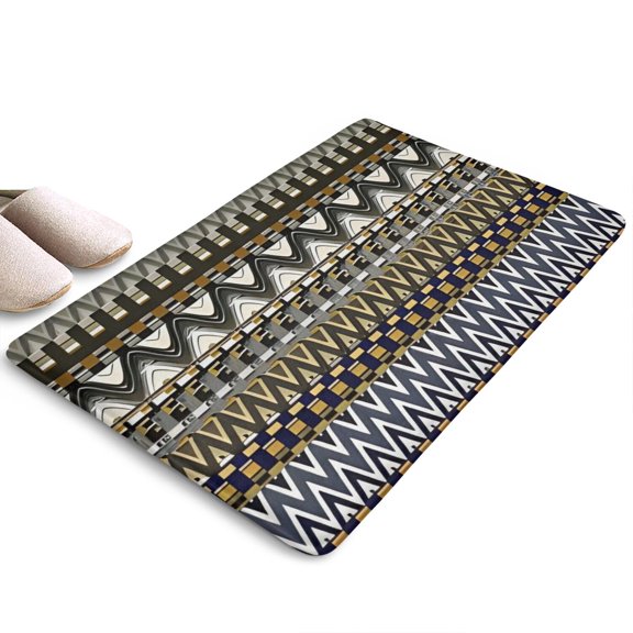 Blue Geometric Zigzag Checker Flannel Non Slip Door Rugs,Washable Door Mats Indoor,Decorative Door Mats,Dirt-Resistant and Absorbent Doormat for Entrance,Bedroom,Kitchen,Bathroom,31.5"x17"