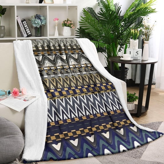 Blue Geometric Zigzag Checker Pattern Blanket,Comfortable Soft Flannel Throw Blanket,All Season,Warm Lightweight Blankets for Sofa Bed Couch Living Room Chair,60"x80"