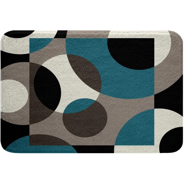 Blue Geometry Area Rug Circle Bath Rugs Abstract Swirl Striped Bath Mat