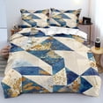 thumbnail image 1 of Blue Geometry Bed Sets Creative Geometric Lines Comforter Cover Golden Leaf Stripes Quilt Cover Modern Leaves Triangular Diamond Bedding Set With Zipper Closure Duvet Cover With 2 Pillowcase, 1 of 4