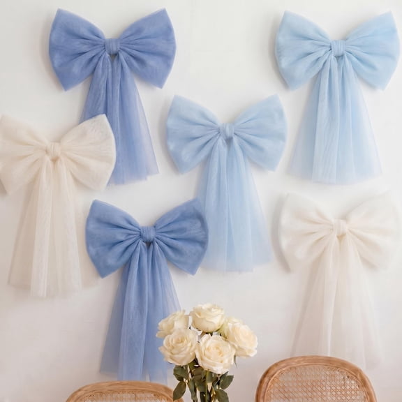 Blue Giant Premade Tulle Bows, 6 Count, For Decorative Use