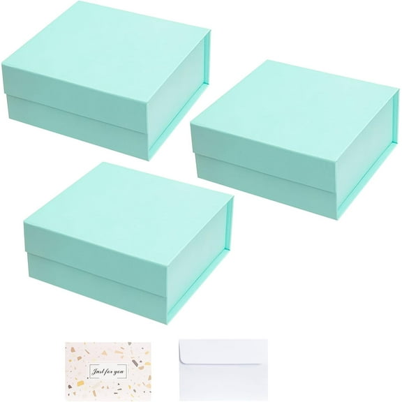 Blue Gift Boxes with Lids Pack of 3, 6x6x3 Inches Small Gift Box, Collapsible Gift Boxes with Magnetic Closure for Presents, Bridesmaid Proposal Box for Family Mom Girlfriend