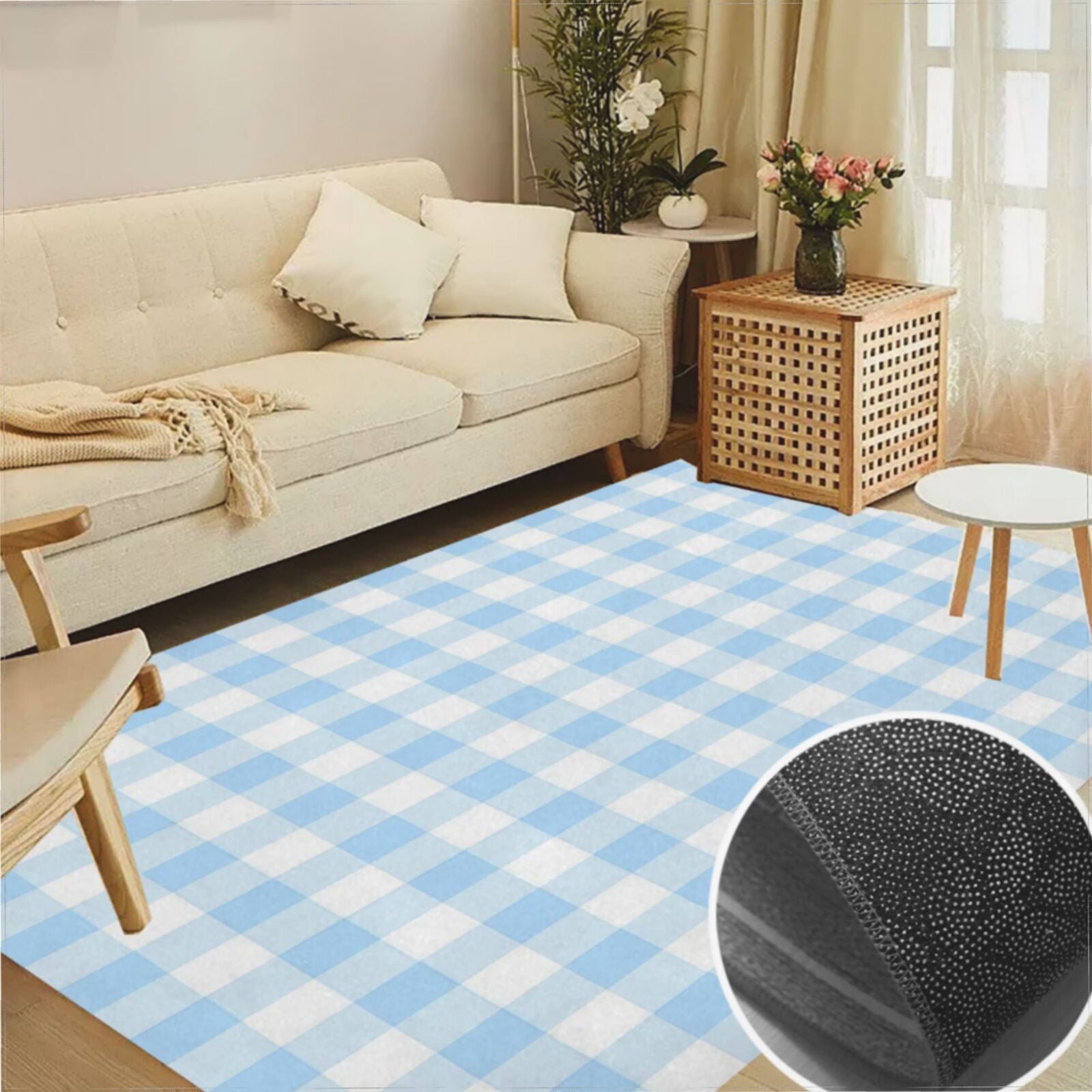 Blue GinghamHome Decor Bedroom Living Room Crystal Velvet Carpet Blue GinghamHome Decor Bedroom Living Room Crystal Velvet Carpet