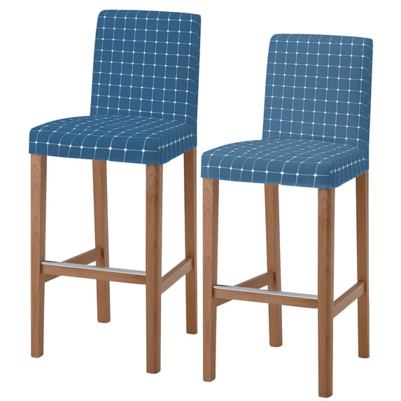 Blue Gingham Bar Stool Covers - Stretch Dining Chair Covers Set of 2, Modern Minimalist Geometric Plaid Bar Chair Cover Removable Counter Stool Pub Chairs Slipcovers Protectors for Kitchen/Cafe