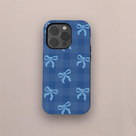 Blue Gingham Bow Cottagecore Checker Pattern Checkered Ribbon A1083 Protective Case for iPhone 17 16 15 14 13 12 11 Pro Max