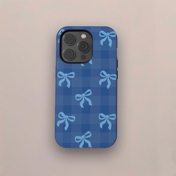 Blue Gingham Bow Cottagecore Checker Phone Case for iPhone 11 12 13 14 15 16