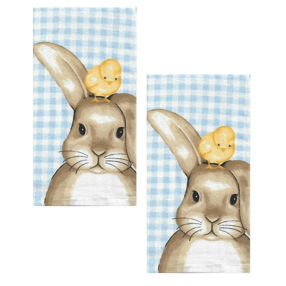 Wholesale Merchandisers Kitchen Towels Blue Gingham Bunny Chicks Cotton, 2 Piece Set
