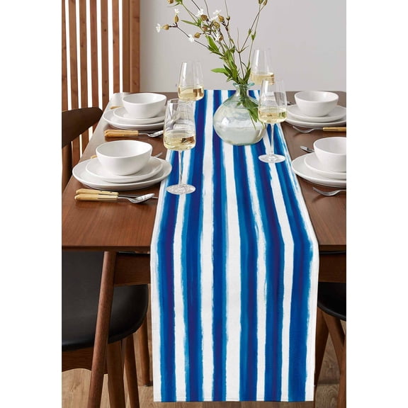 Blue Gingham Check Table Runner 13x36in Non-Slip Cotton Linen Table Runners, Farm Buffalo Plaid Dresser Scarves TableRunner for Dinner Kitchen Dining Wedding Party