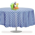 thumbnail image 1 of Blue Gingham Checkered 12 Pack Premium Disposable Plastic Picnic Tablecloth 84" Inch Round Table Cover By Grandipity, 1 of 7
