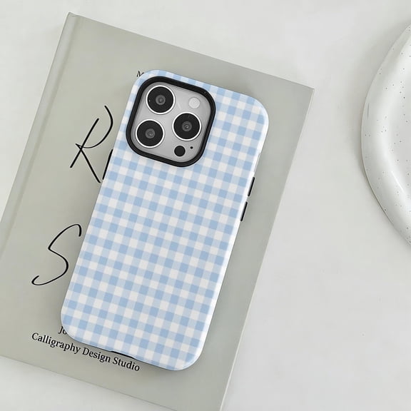 Blue Gingham Checkered Aesthetic Protective Phone Case, Compatible with iPhone 11 Pro Max