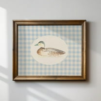 Blue Gingham Mallard Duck Horizontal Print, Nursery, Botanical, Cottage Core Decor, Farmhouse Wall Art, Modern Wall Decor For Living Room, 8x12 UNFRAMED