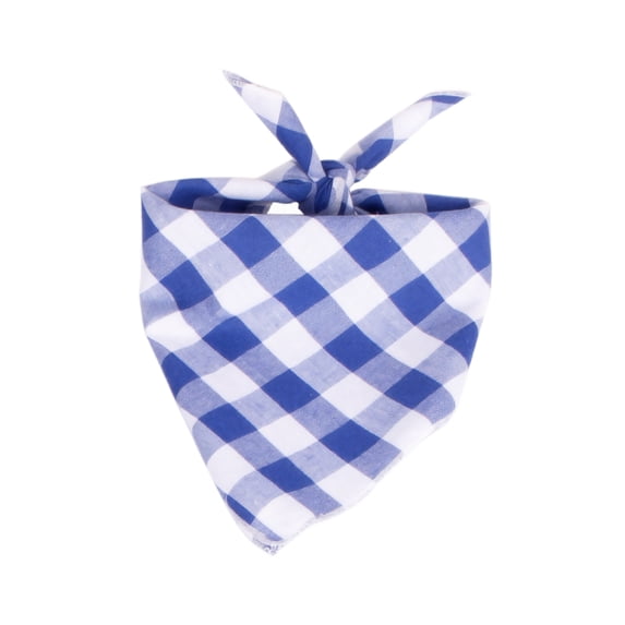 Blue Gingham Pet Neckwear, Dog Bandana, Cotton Washable Puppy Scarf, 25X18 in Small Pet Bandana for Kitten and Dog, Soft Durable Blue Check Dog Triangle Bib Suitable for Everyday