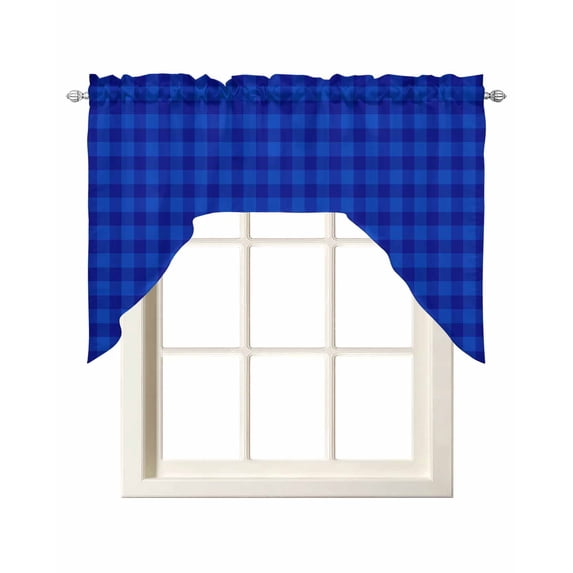Blue Gingham Plaid Swag Curtains for Kitchen Country Modern Checker ...