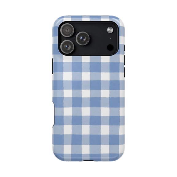 Blue Gingham Plaid Tough Case for iPhone 18 Pro & 18 Pro Max, Classic Checkered Pattern Protection