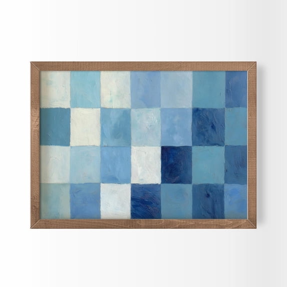Blue Gingham Wall Art Print, Abstract Checkerboard Pattern And Coastal ...