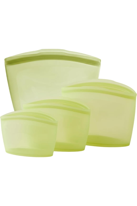 Blue Ginkgo Reusable Silicone Storage Bags  4-Pack | Korean-Made Stand Up Food, Freezer - Olive Green