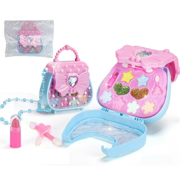 Blue Girls Beauty Mini Makeup Box Toy Princess Cosmetic Vanity Set Pretend Play Kit For Kids Children Role Play Dress Up Party Gift Blue Color Plastic