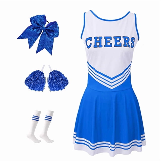 Blue Girls Cheerleader Costume Outfit Set,Kids Sleeveless Cheerleading ...