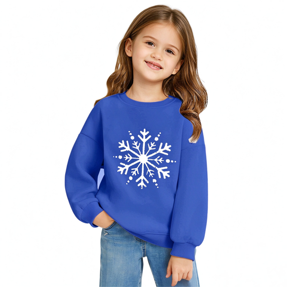 Blue Girls Snowflake Graphic Sweatshirt 11-12 Years,Long Sleeve Crew Neck Pullover,Winter Holiday Party Casual Top for School Daily Wear Outfits
