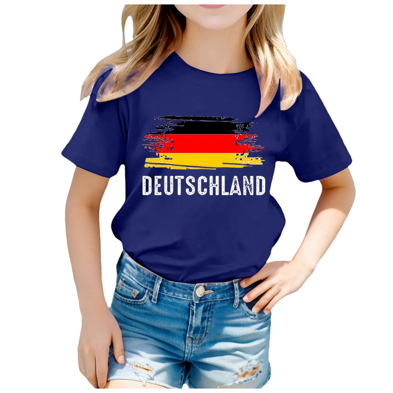 Blue Girls T Shirts Size 1416, Children Flag Of Germany Print Short