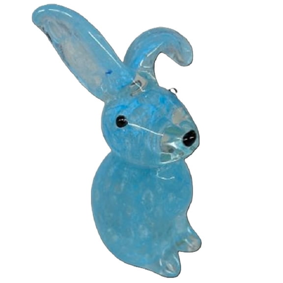 Blue Glass Bunny Figurine Decorative Art Glass Rabbit, 4.5 Inches