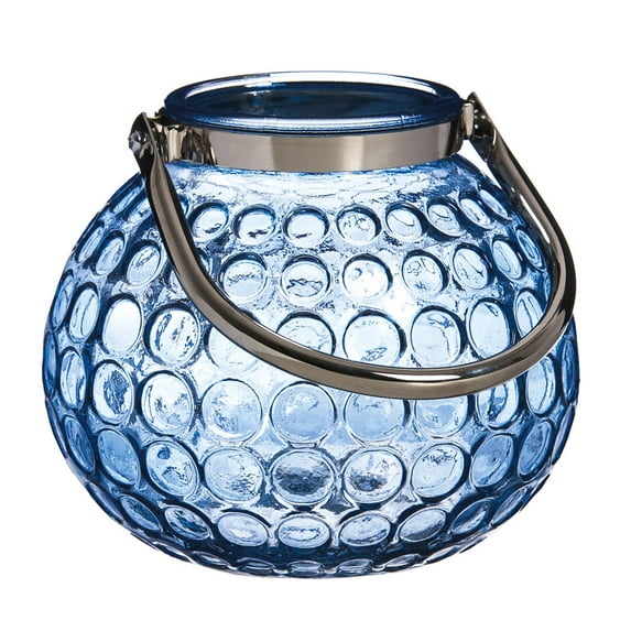 Shades of Indigo Glass Globe Candleholder with Metal Handle