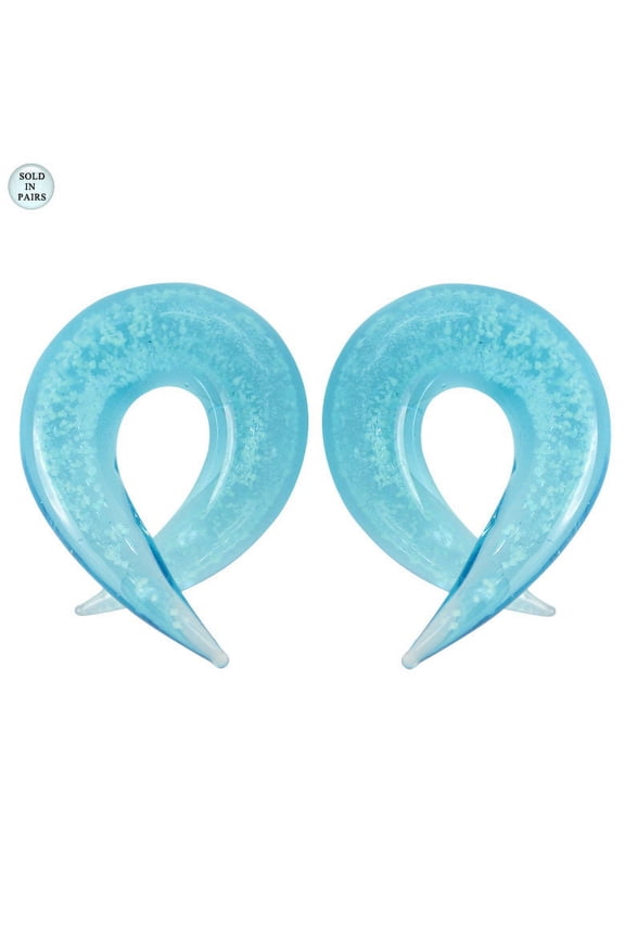 Blue Glass Glow In The Dark Ear Tapers - Sold in Pairs - 0 Gauge to 9/16"
