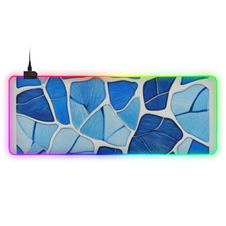 Blue Glass Gradient RGB Gaming Mouse Pad Large Keyboard Mat Rubber Base 13 Light Modes