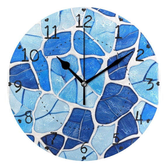 Blue Glass Gradient Round Wall Clock Silent Battery Operated Home Decor for Living Room Bedroom