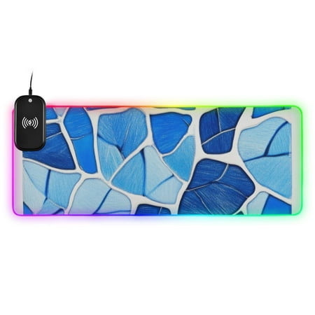 Blue Glass Gradient Wireless Charging RGB Gaming Mouse Pad Large Keyboard Mat Rubber Base 13 Light Modes
