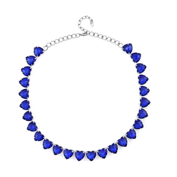 Blue Glass Heart Silvertone Heart Necklace for Women Jewelry for Women Size 20-22" Birthday Christmas Gifts