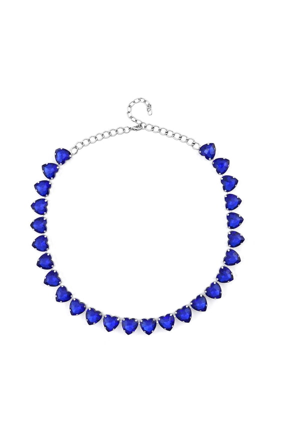 Blue Glass Heart Silvertone Heart Necklace for Women Jewelry for Women Size 20-22" Birthday Christmas Gifts