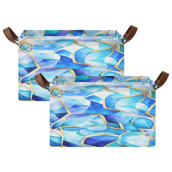 Blue Glass Pattern 16.9x11.4x10in Foldable Open Home Storage Bins Durable Water Resistant Shelf Baskets