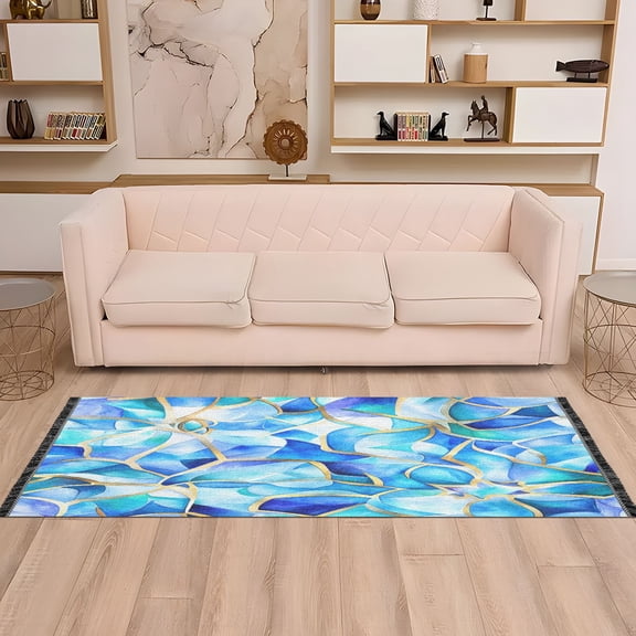 Blue Glass Pattern 72x23.5" Bedroom Runner Rug, Durable and Non-Slip for Hallways and Living Rooms