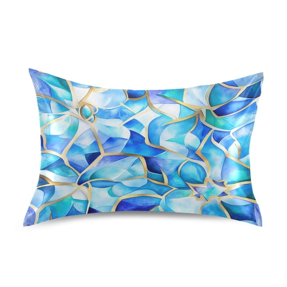 Blue Glass Pattern Luxury Silky Soft Pillowcase Standard Size Wrinkle Resistant Envelope Closure 20x26in