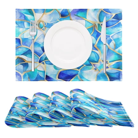Blue Glass Pattern Reversible Placemat Non Slip Coffee Mat 18x12 Inch for Dining, Kitchen, Coffee