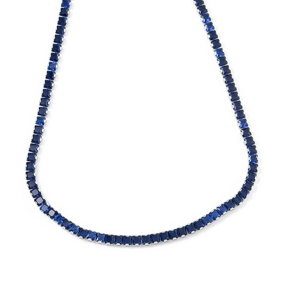 Blue Glass Sapphire  Silvertone Necklace for Women Jewelry Size 16-28" Birthday Christmas Gifts