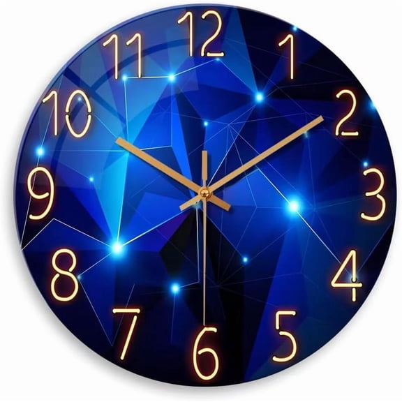Blue Glass Wall Clock Battery Operated 14 Inch